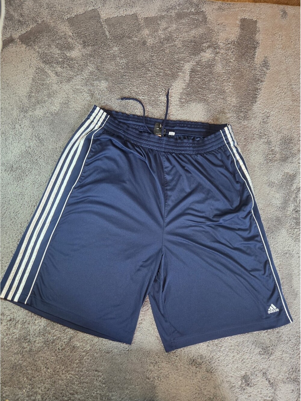 Vintage Y2K Adidas Climalite 2XL Navy 3 Stripe Athletic Soccer Shorts Drawstring